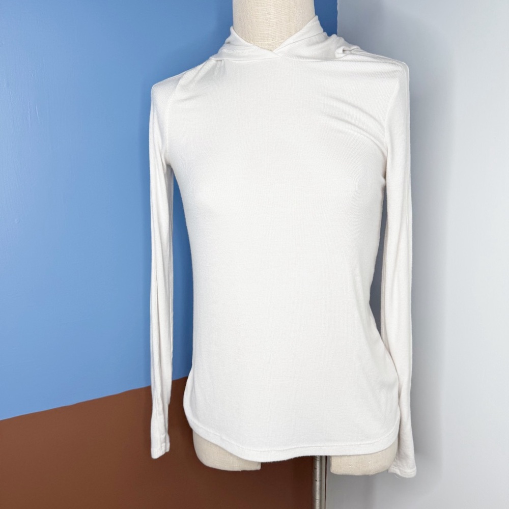 Splits59 White Long Sleeve Hooded T Shirt Lightweight Ribbed Size XS